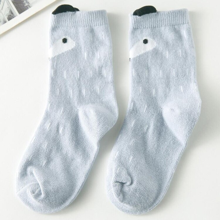 1 Pair Unisex Lovely Cute Cartoon Fox Kids baby Socks Short Winter Girls Boys Cotton Sock Animal Toddler Socks Owl Bear 9-48 M: Gray fox / M