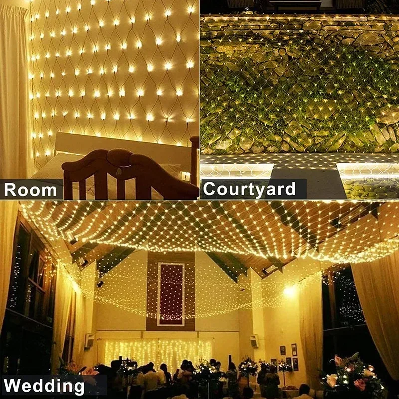 Weihnachten Netz Gittergewebe Schnur Licht draussen LED Garten Party Hochzeit Gebühr Licht Girlande Baum Büsche Zaun Zauberstab Dekor