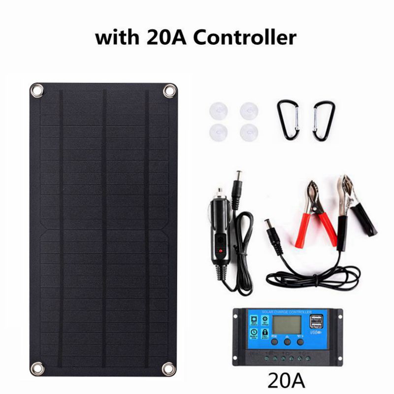 Panneau solaire 30W Portable 12V 5V avec chargeur USB, avec contrôleur, pour téléphone, Camping-Car, bateau, Camping-Car: with 20A controller