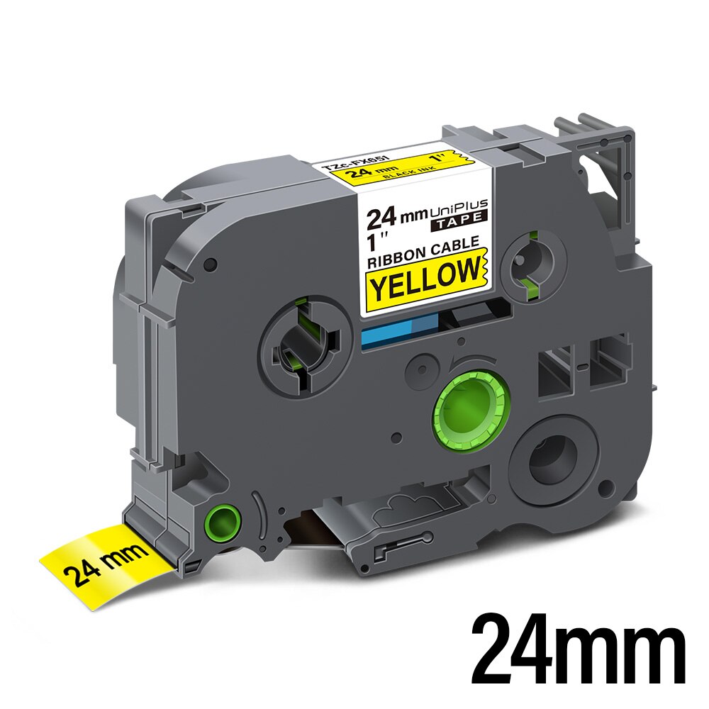 6/9/12/18/24/36mm Flexible Ribbon Label Tape Industrial Tape Replace Brother FX231 FX631 FX221 FX241 FX621 for PT H110 Labeller: Black on Yellow-24mm