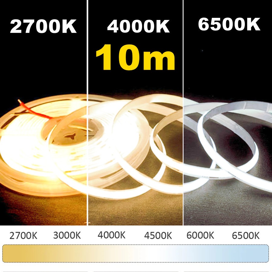 Bande lumineuse LED CCT COB haute densité 608 LED s/m, Flexible et variable, 2700K à 6500K, éclairage LED variable, DC12V 24V