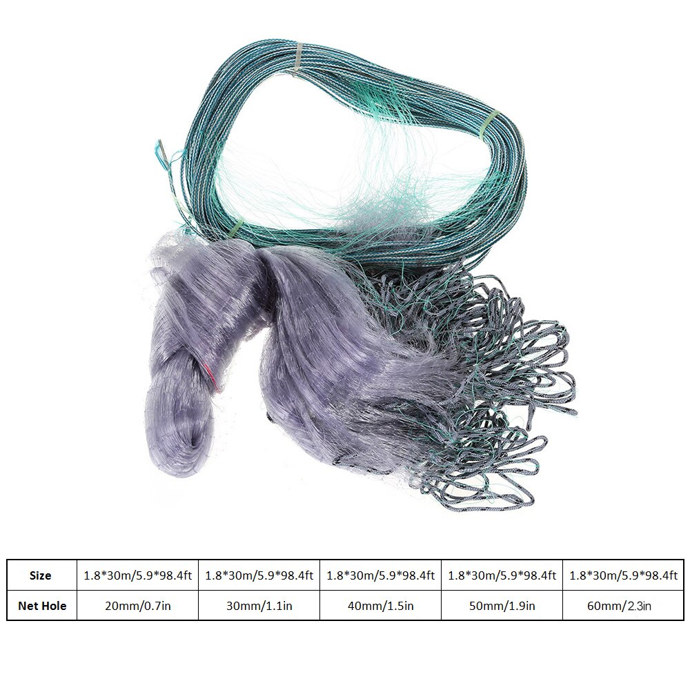 Monofilament 20/30/40/50 /60mm fiskenet 1.8*30 mm hul enkeltlags fiskegarn monofilament gællenet 5 type hul