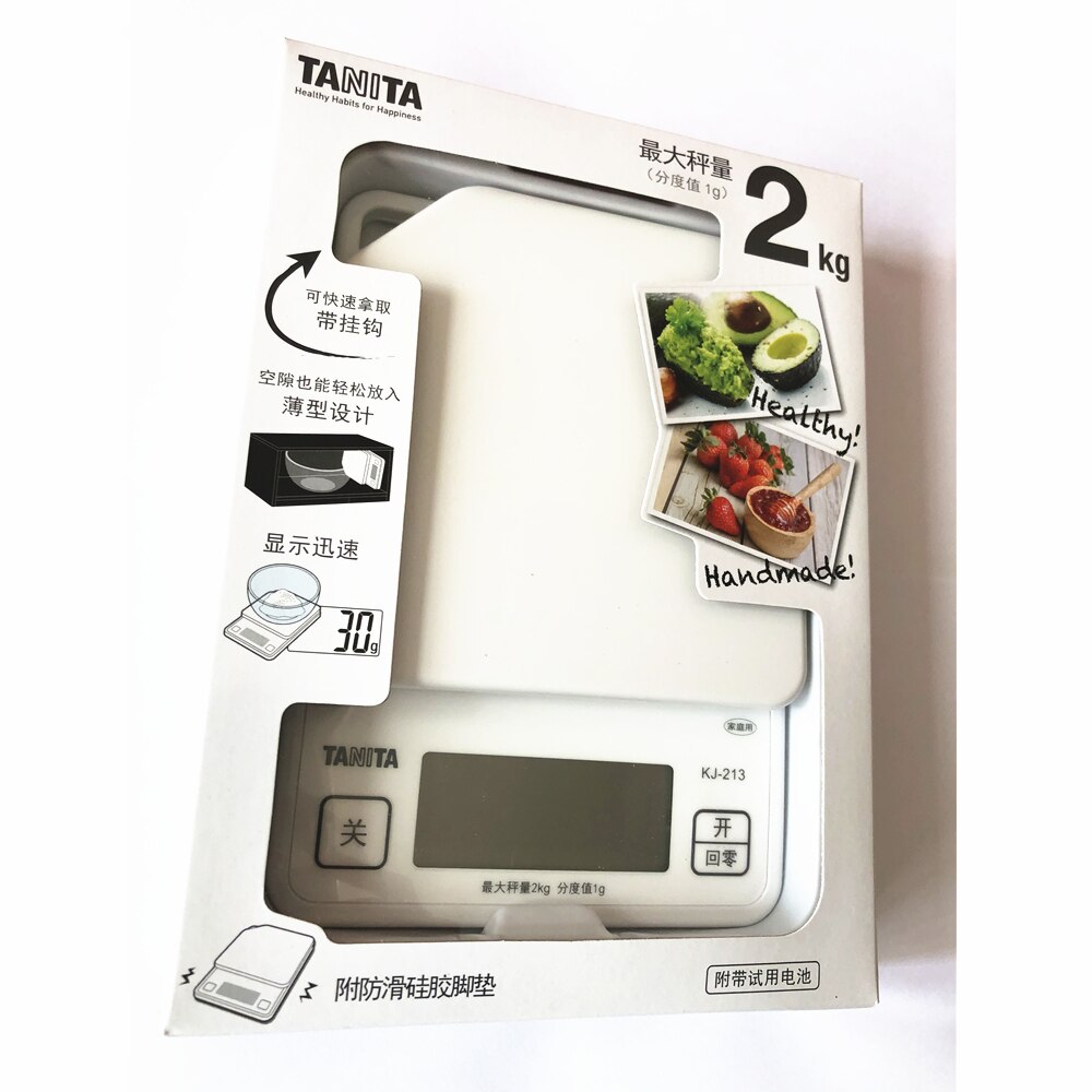 Japan tanita köksvåg kj -213 gram mini 1g 2kg bageri kostmatlagning hög precision exakt stor lcd hängbar vit rosa