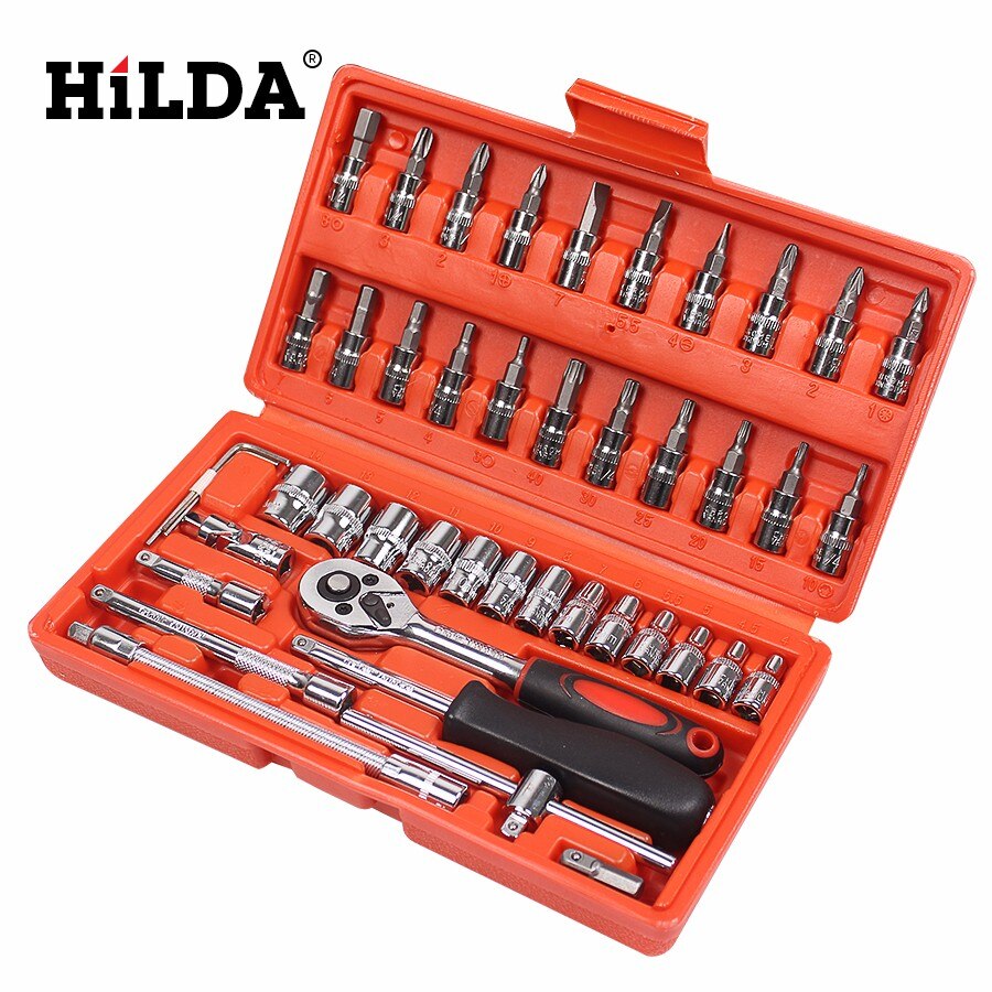 HILDA 46 pcs Car Repair Tool Sets Combination Tool Wrench Set Batch Head Ratchet Pawl Socket Spanner Screwdriver socket set