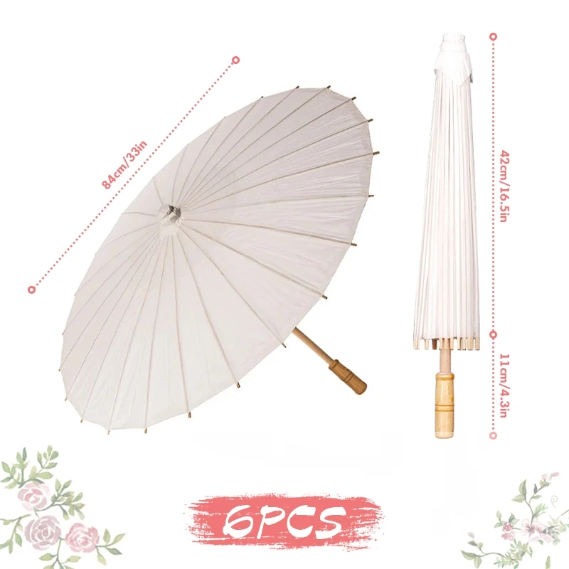 60/84cm Wedding Paper Umbrellas Chinese Wooden handle White DIY Rustic Photography Props for Baby Shower Party Wedding: Other