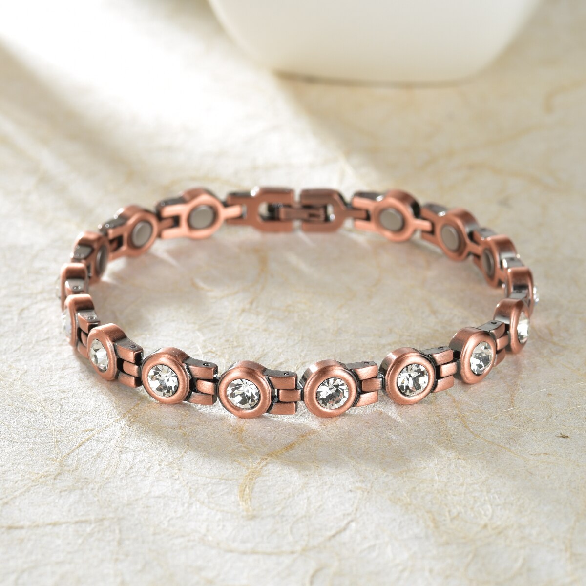 Vintage 99.9% Puur Koperen Armband Voor Vrouw Ronde Witte Crystal Verstelbare Ketting Link Armband