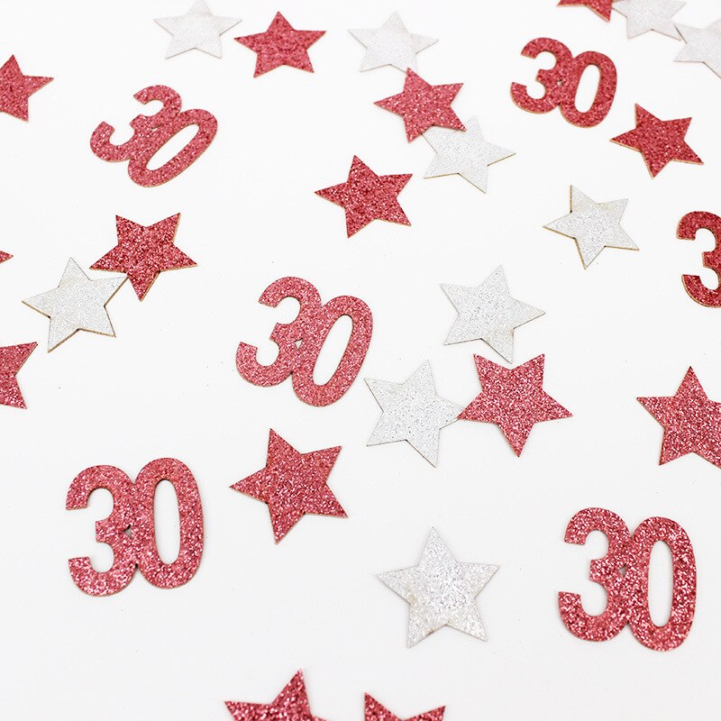100Pcs Glitter Rose Goud Zilver Ster Papier Confetti Digitale 16/21/30/40/50/60 Strooi partij Confetti Verjaardag Anniversary Decor: 03