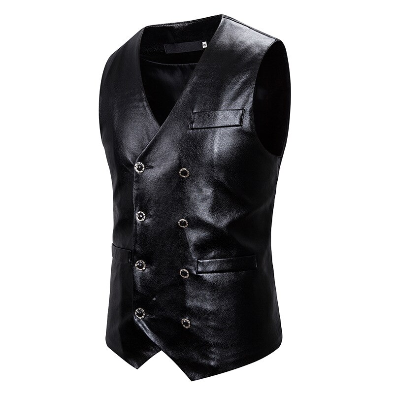 Męskie złoto powlekane metaliczny gotycki steampunk garnitur kamizelka 2020 marka podwójnie zapinana kamizelka kamizelka mężczyźni etap piosenkarka Prom kostium XXL: black / M