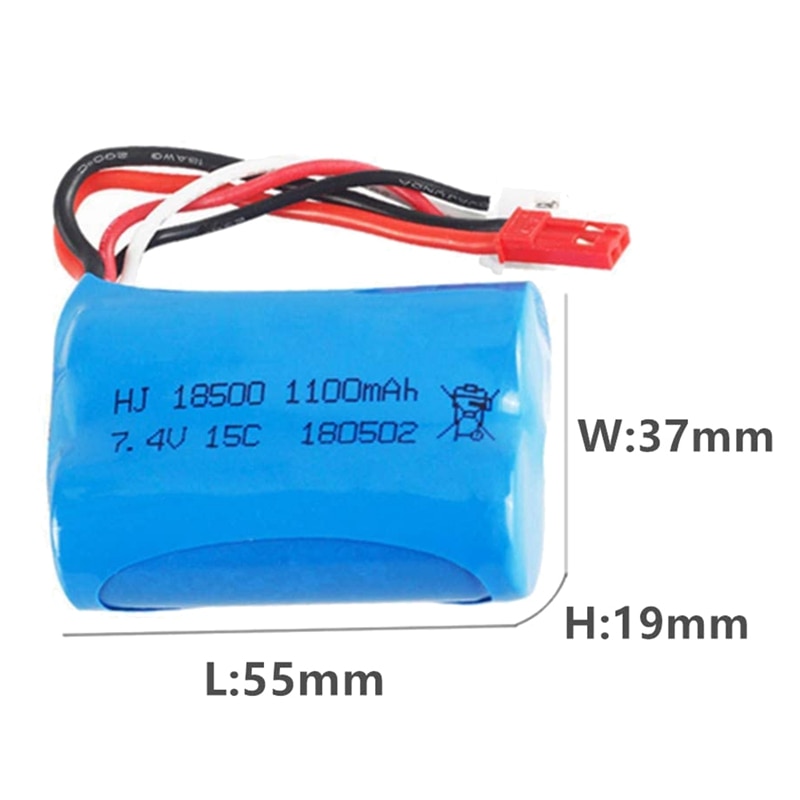 7.4V 1100Mah Li-Ion Battery JST Plug for HQ 827 823 871 RC Car Boat Spare Parts Accessories 2 Pack with USB Charger