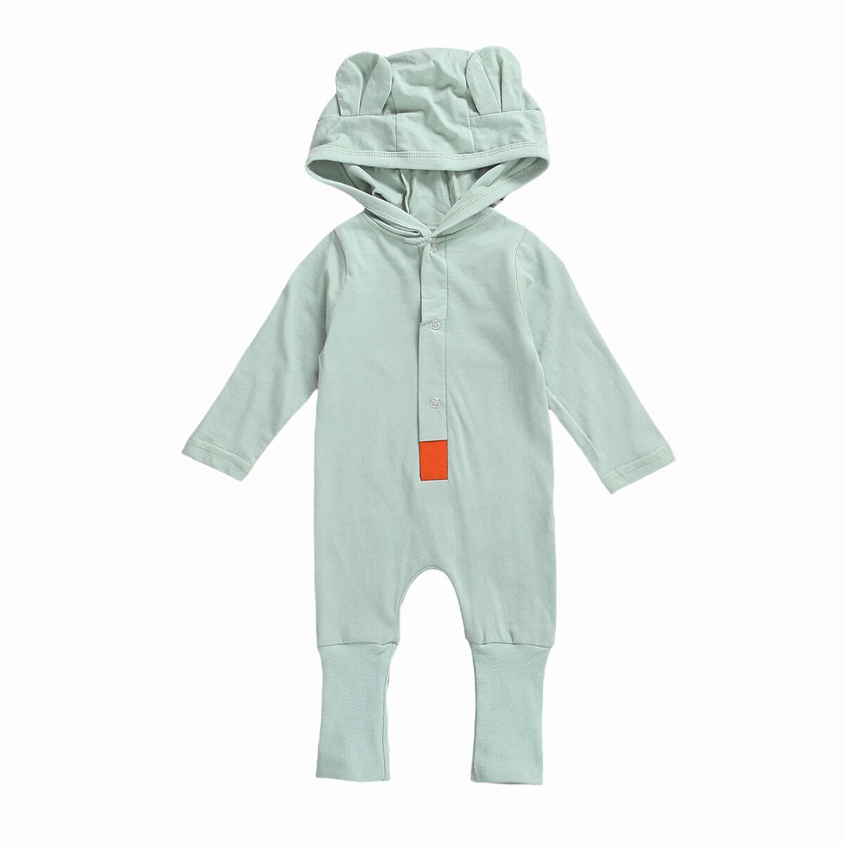 0-18M Herfst Winter Kids Meisjes Jongens Warm Jumpsuits Effen 3D Oren Capuchon Lange Mouw Knop Rompertjes: A / 9m
