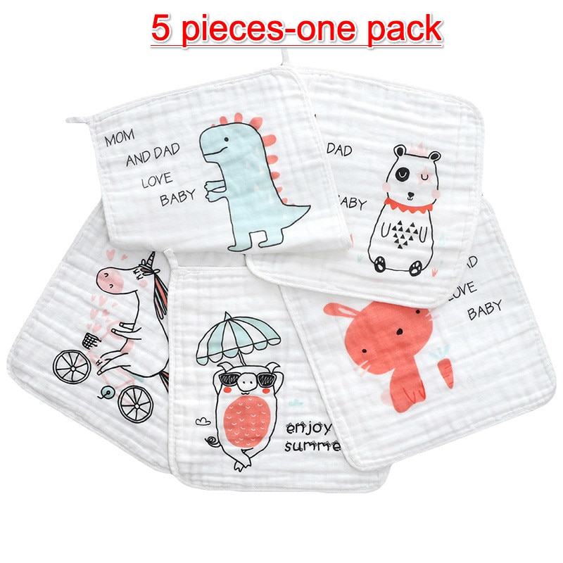 30*30cm/5 strimler babyren bomuld seks-lags gaze ansigtshåndklæde baby zoo print firkantet tørklæde baby ansigt gaze lommetørklæde håndklæde chil