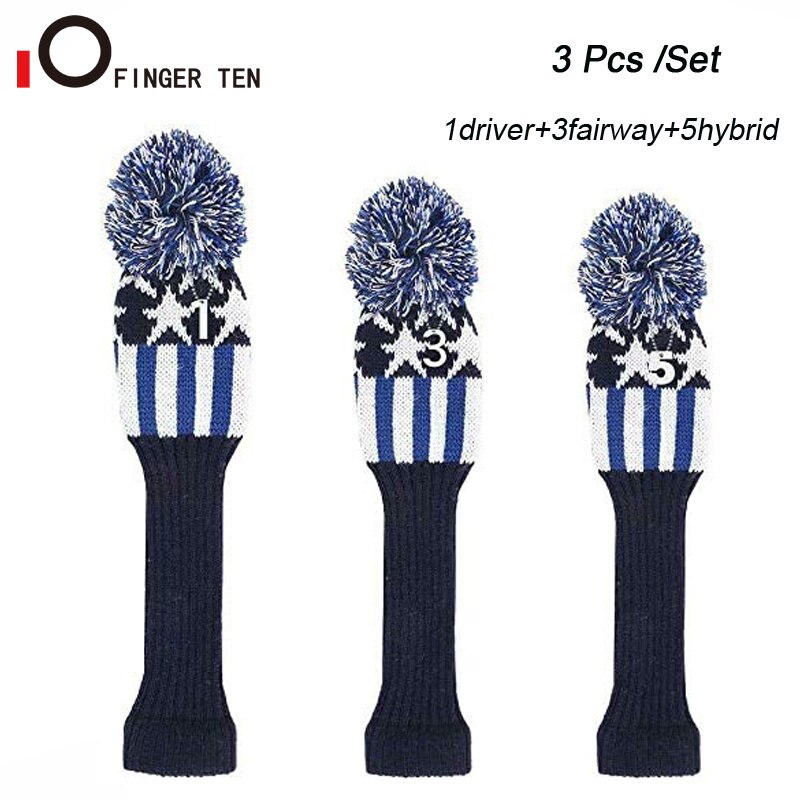 Knitted Pom Pom Golf Wood Head Cover Driver Fairway Hybrid No.1 3 5 Anti-Wrinkle Washable for Men Women Kids: 3 Pcs Set-Blue