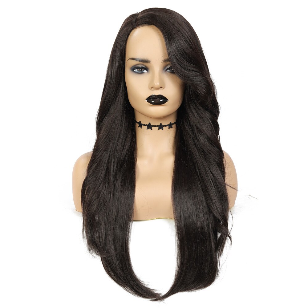 X-TRESS Split Color 2 Part Splice Wigs Black & Dark Red Heat Resistant Trendy Lace Front Synthetic Wig for White Women 26 Inches: 4