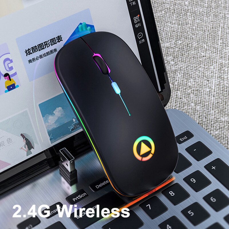 Kabellose bluetooth-maus, wiederaufladbar, rgb-beleuchtung, leise, farbige lichter, 2.4 ghz, gaming-maus: Kabellos schwarz