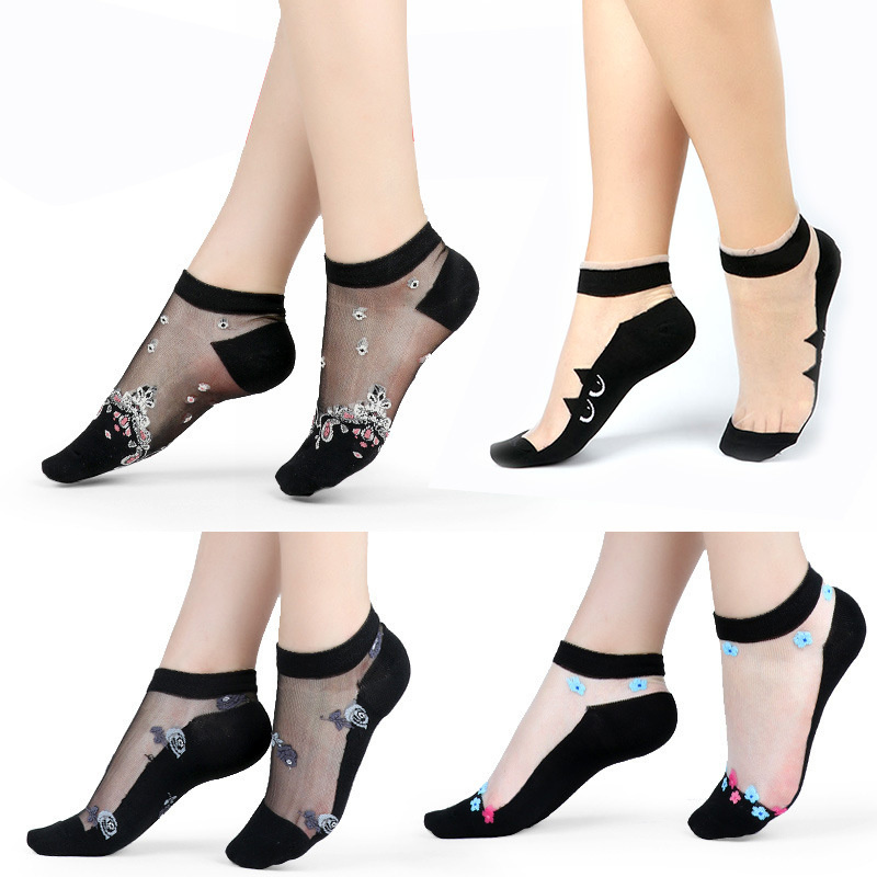 Glas kristall baumwolle boden sexy unsichtbar seide Stiefel Gittergewebe Fischnetz transparent Knöchel Netz Garn Dünne Frauen Kühlen Socken