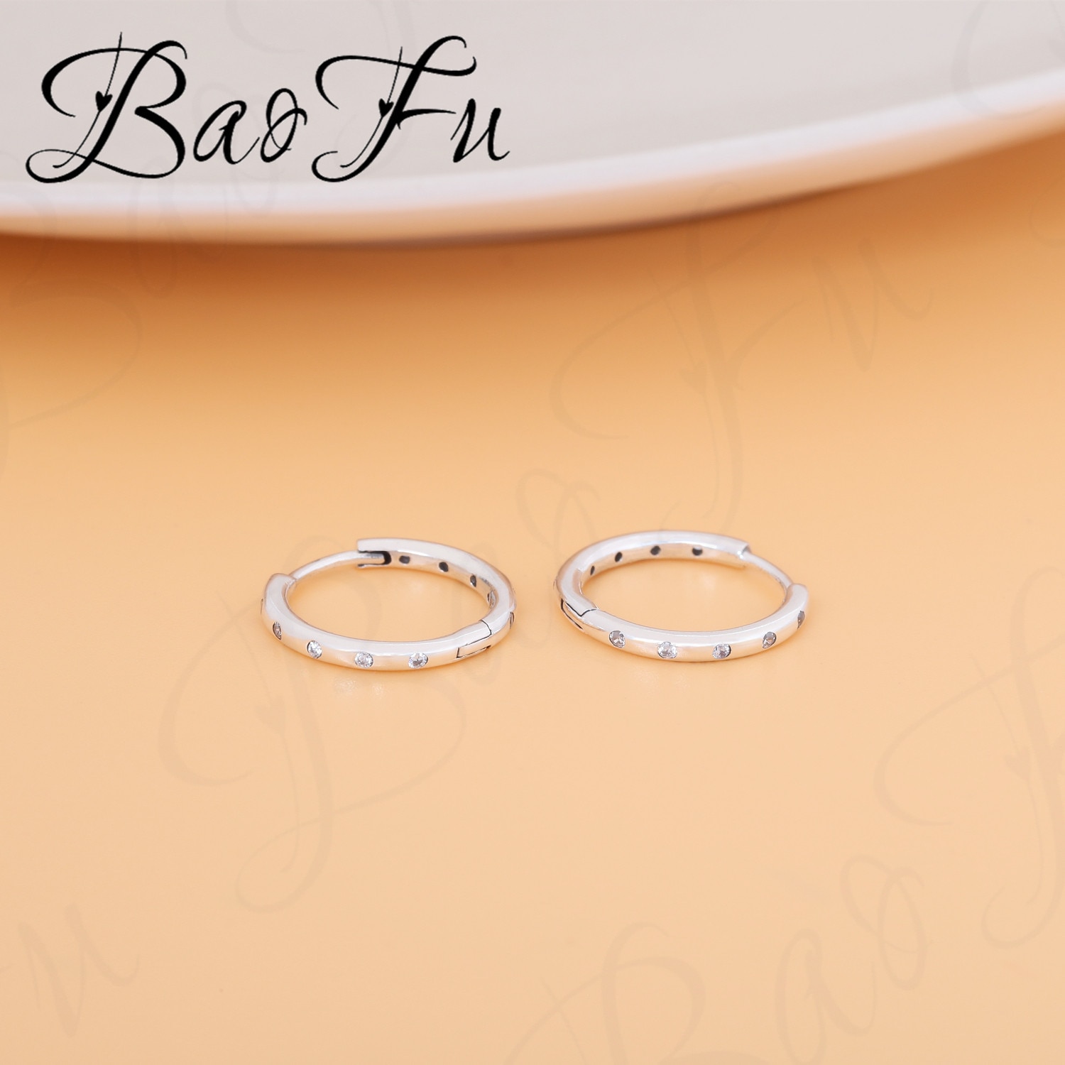 BaoFu 925 Sterling Silver Stud Earrings Shiny Love Hollow Romantic Bow Signed Earrings Suitable for Original Wonmen Accessories