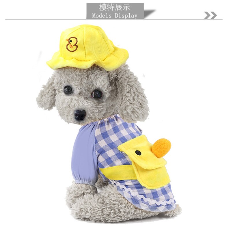 Lovely Dog Shirt For Small Dogs With Hat Summer Plaid Dog Clothes Chihuahua Dog Shirts Costume Duck Pet Clothes Cat Blouse: blue Dog Shirt / XS(bust 30cm)