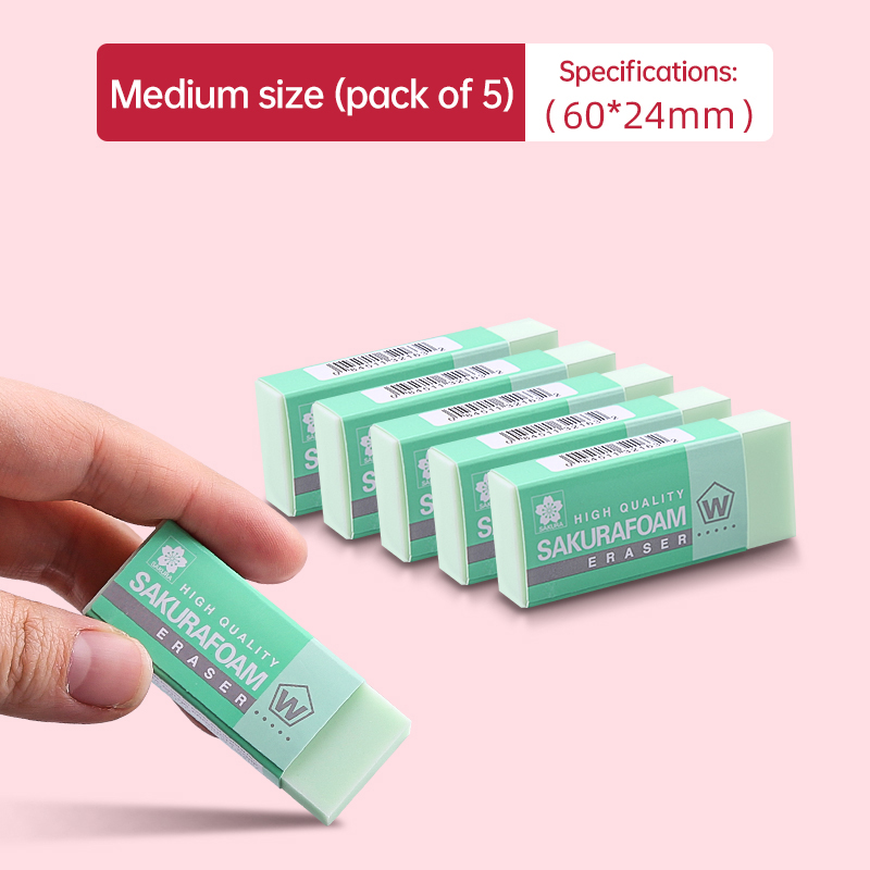 5 stk. sakura skumviskelæder, skitsetegning, kunstviskelæder, ultrarent, elevviskelæder, skoleartikler, leverandør: Burgunder