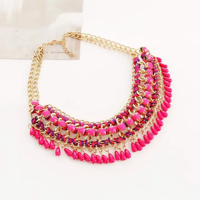 ChimFashion-Collier de perles ethniques pour femme, tour de cou bohème, pompon en cristal, travail manuel, maxi colliers de la présidence, bijoux chauds: Rouge