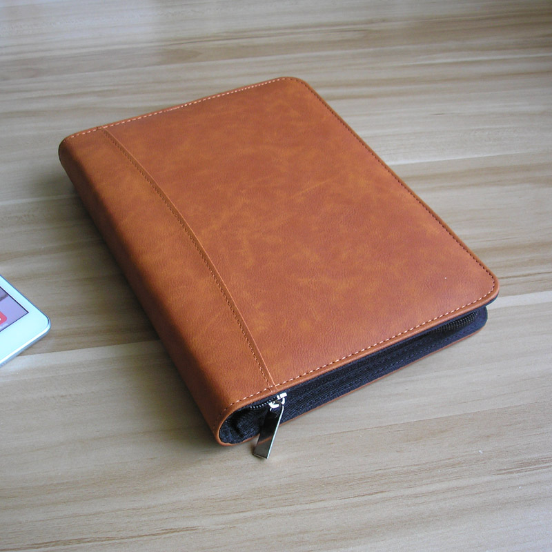 Carnet de notes A5 en cuir à feuilles mobiles, planificateur, agenda, classeur à ressort, avec fermeture éclair, porte-documents: brown