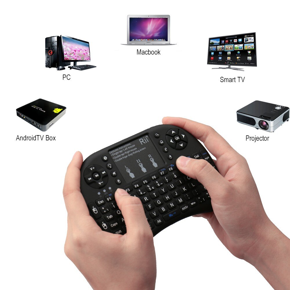 Hebrew Keyboard Original Rii i8+ Backlit 2.4GHz Mini Wireless Keyboard with TouchPad for Android TV Box/Mini PC/Laptop