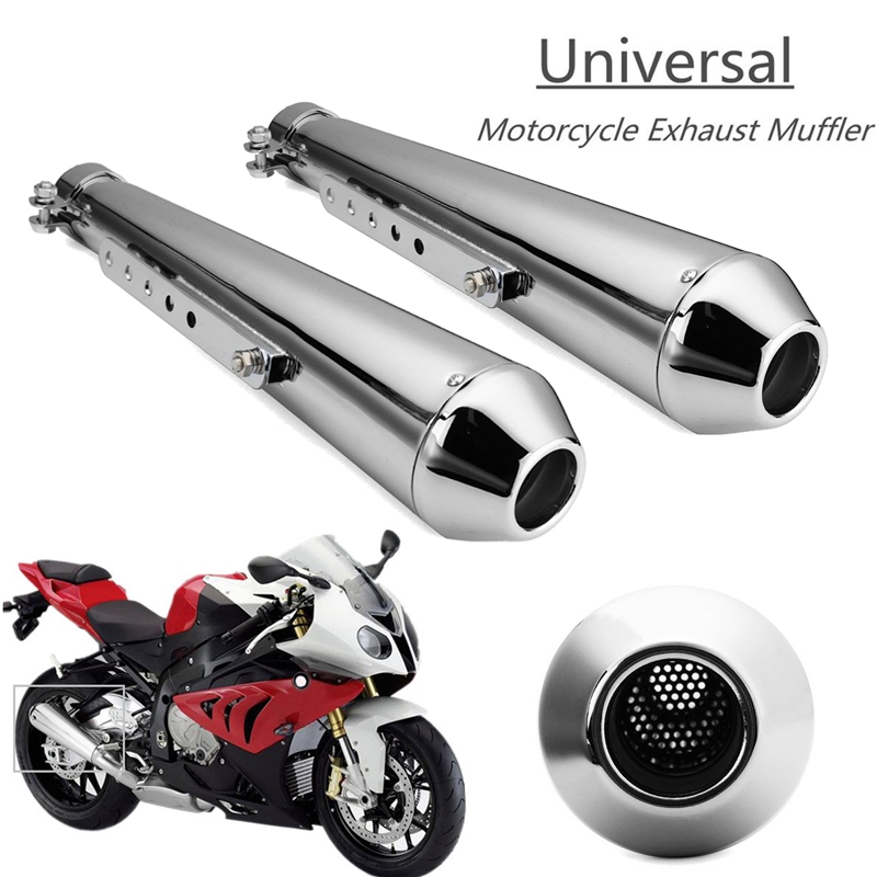 Universal Motorcycle Cafe Racer Exhaust Pipe with Sliding Bracket Matte Black Silver: Silver