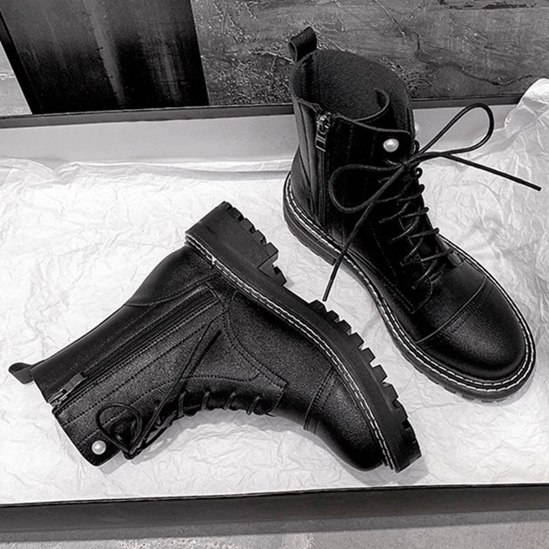 Botas de encaje de perlas para mujer, botines con cremallera de felpa, para invierno,
