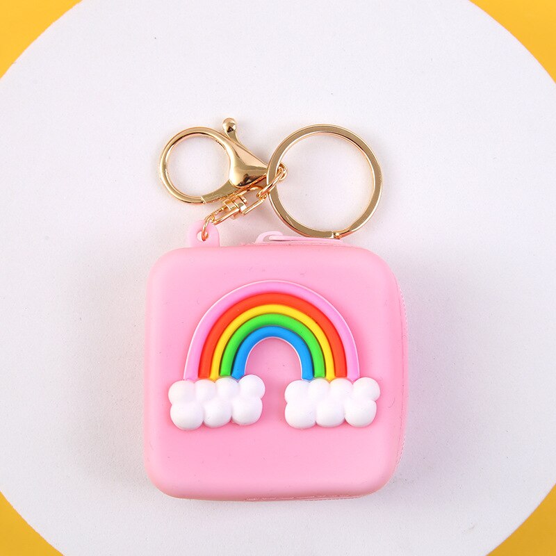 Cute Round Silicone Coin Wallet Bag Candy Color Zipper Small Women Girls Keychain Key Bag Mini Headset Bag Purse Kid: pink