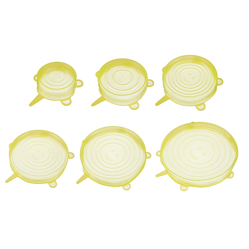 6pc universal silicon stretch lids Reusable lid Silicone food wrap bowl pot lid pan cooking Kitchen Cook Stopper Silicone Cover: Yellow