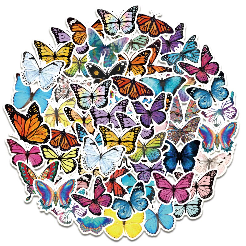 10/50 PCS Colorful Butterfly Stickers Waterproof Vinyl Decal for Laptop Bicycle Luggage Guitar Car Stickers: 10pcs