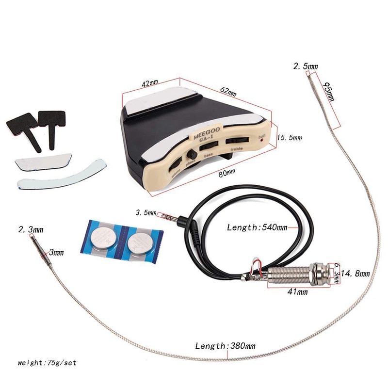 Acoustic Guitar Soundhole Preamp Piezo 3 Band Pickup Eq With Microphone