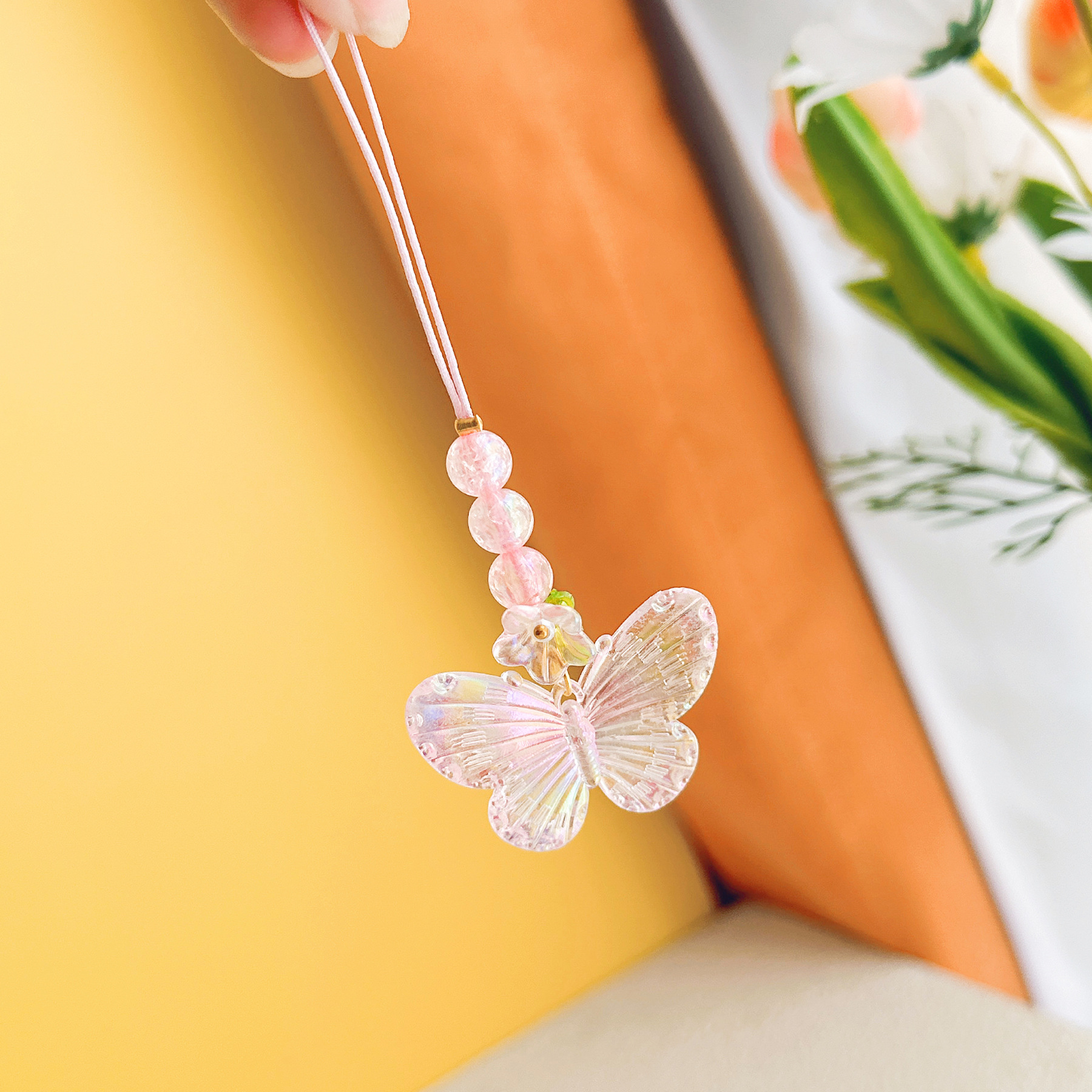 Cute Tulip Flowers Phone Charms for IPhone/Samsung/Huawei Strap Lanyards Mobile Phone Case Keychain Car Key Chains Headset Cover: Orange