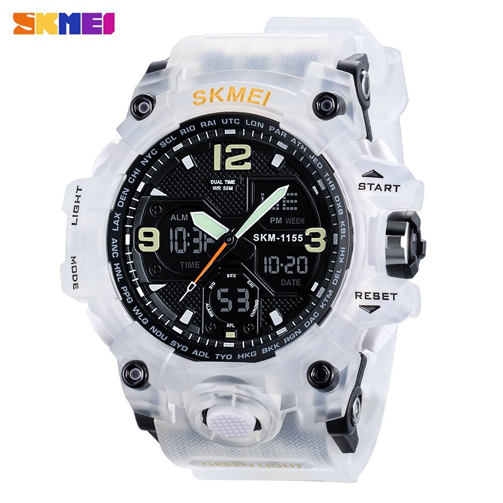 Skmei luminous dual display herre sportsure mandlige quartz armbåndsur stopur automatisk dato alarm elektronisk ur 1155b farve: Klar hvid