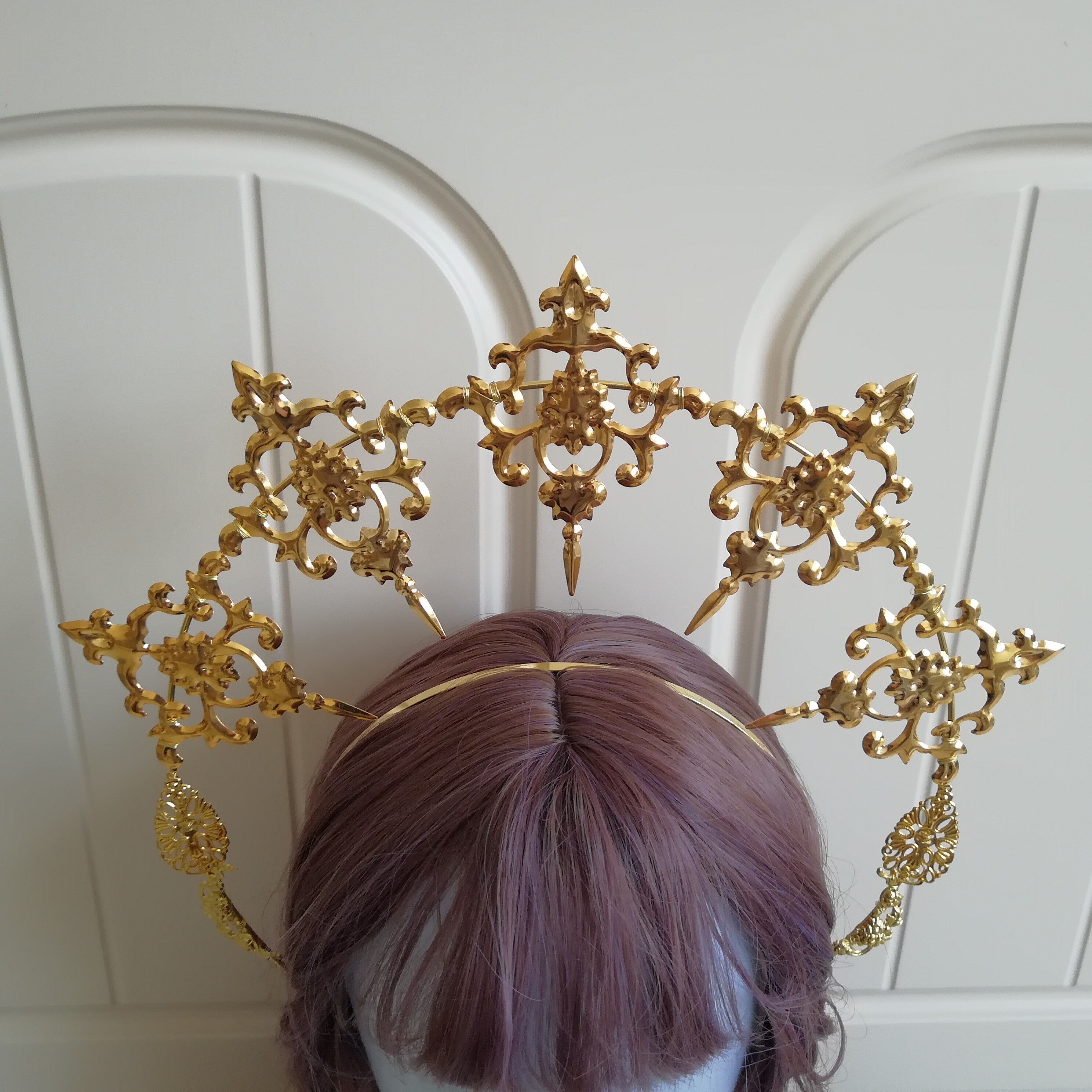 Kulta lolita halo aukko päähine jumalatar teekutsut ota valokuva rekvisiitta barokki cosplay kuningatar notre dame hiuskruunu hiuspanta