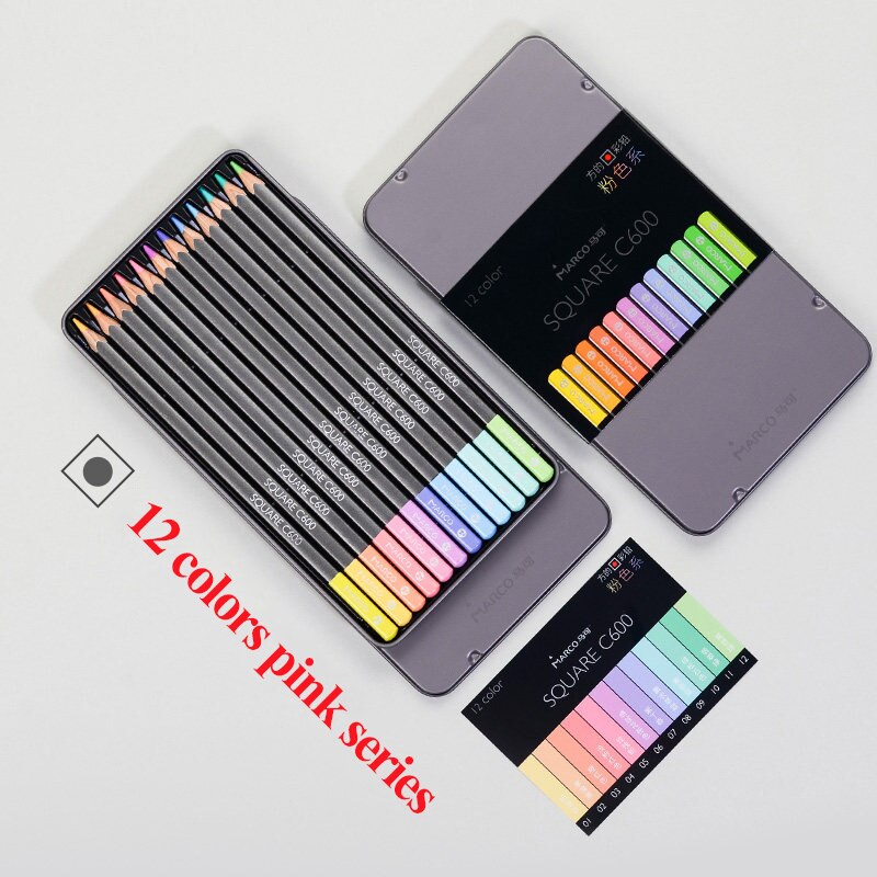 Marco Art Square Oily Colored Pencils Pink Series 12/24 Colors Hand Painted lapis de cor Painting Exam Supplies C600: Pink-series-12colors