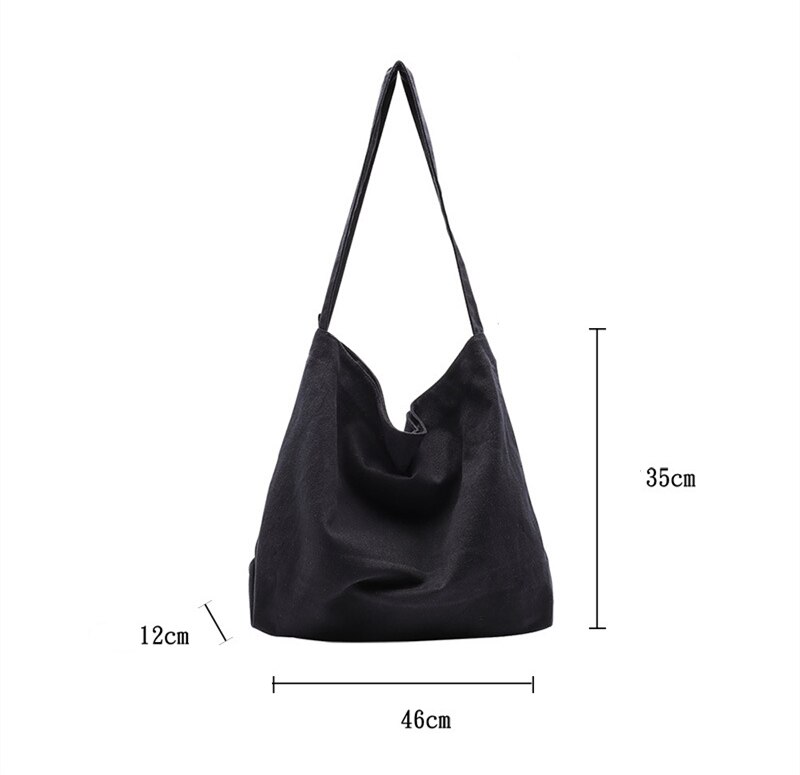 Bolso de talla grande de lona para adolescentes, informal, a la , para mujer, de viaje, tela suave de uso diario, de gran capacidad, sobre el hombro, color negro,