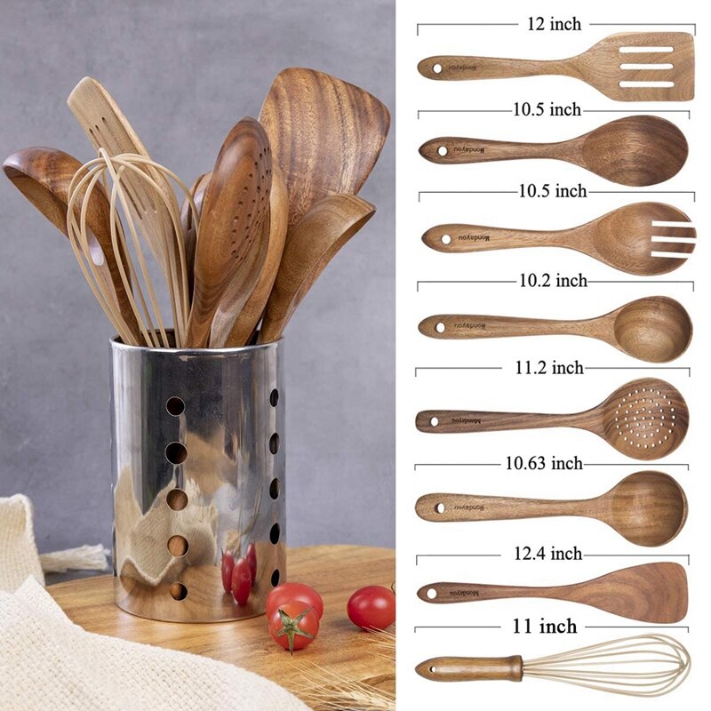 comfoyar Lot de 7 cuillères en bois de hêtre avec spatule et