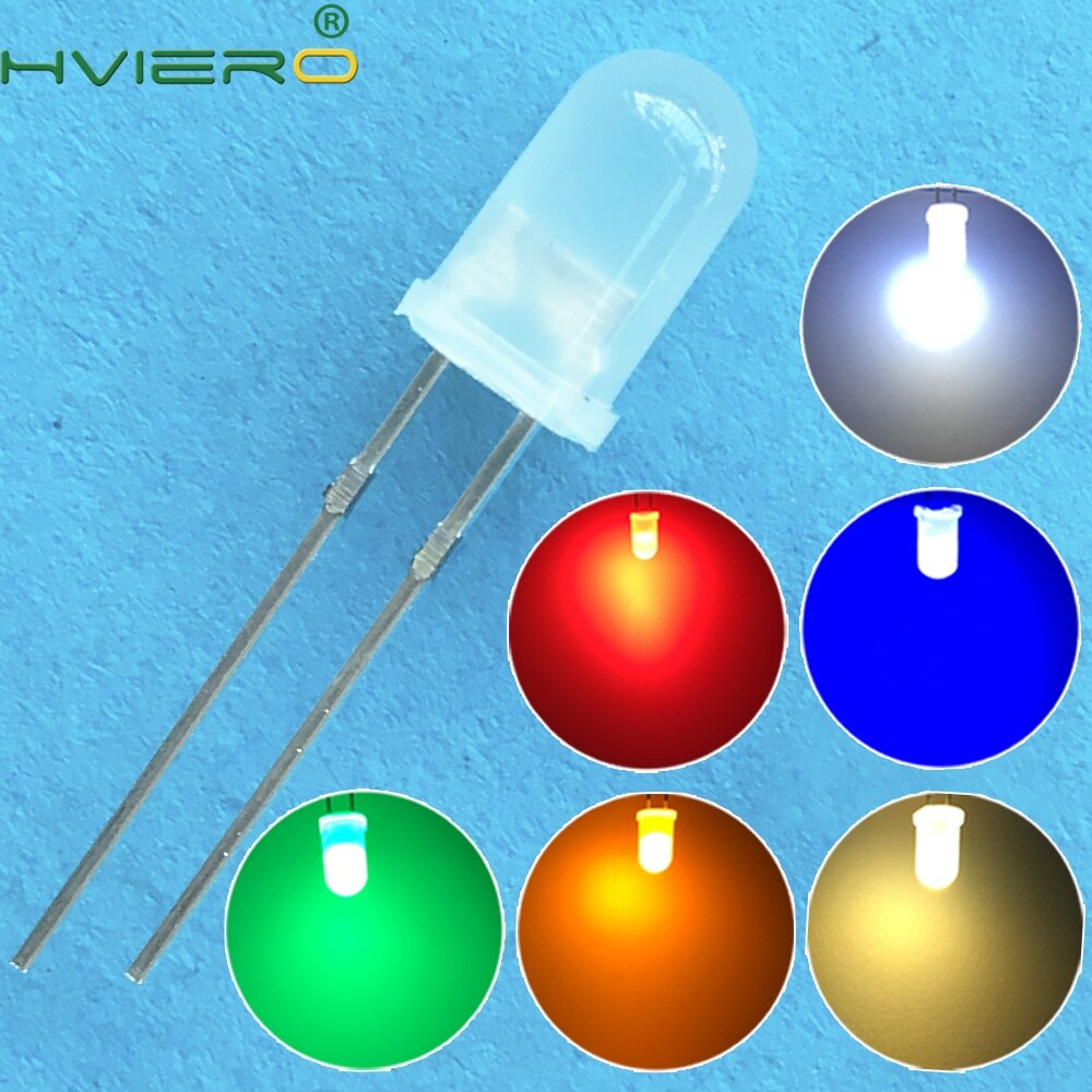 500 stücke 5mm Weiß Rot Grün Blau Gelb Warm Weiß 2pin Runde Licht emittierende Led-diode Diffuse LED lampe Licht Dioden Lampe