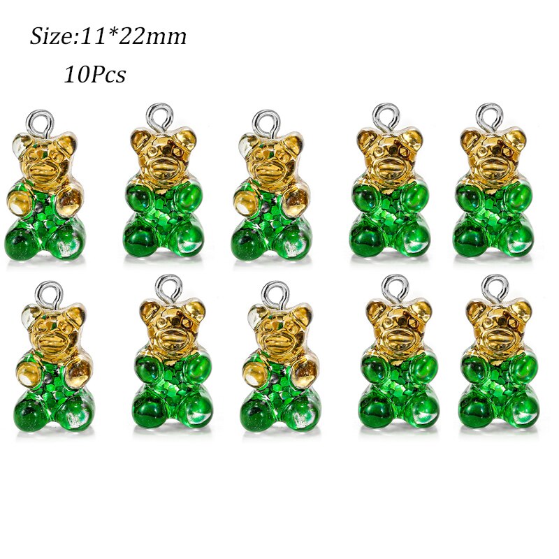 Schattige gummybeer hanger bedels voor ketting armband oorbellen sieraden doe-het-zelf bevindingen kristal kleur beren kerst 2.2 x 1.1cm: 10 stuks j