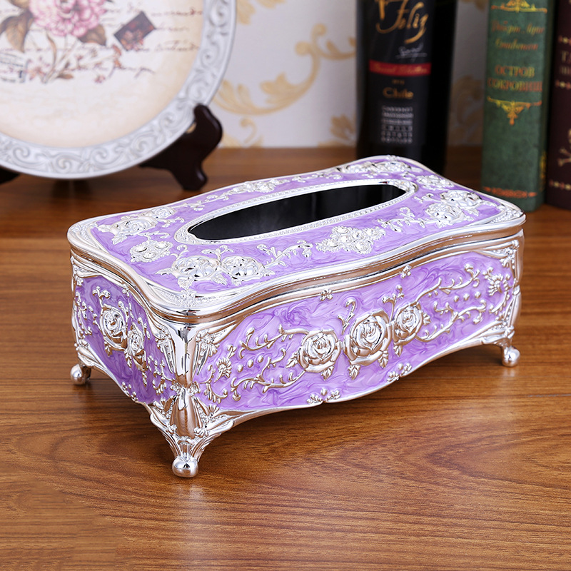 Caja de pañuelos para toallas de papel, color dorado y plateado, para guardar servilletas, organizador para el hogar, hotel, bar y coche.: Púrpura plateado