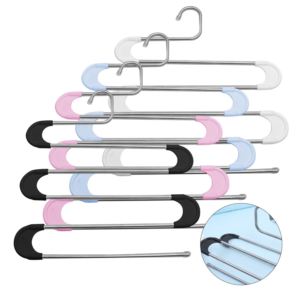 5 layers Stainless Steel Clothes Hangers S Shape Pants Storage Hangers Clothes Storage Rack Multilayer Storage Cloth Hanger