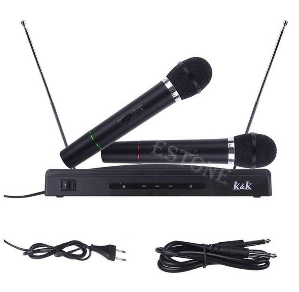 Dual 2 Mics Handheld Wireless Cordless Microphone System Receiver