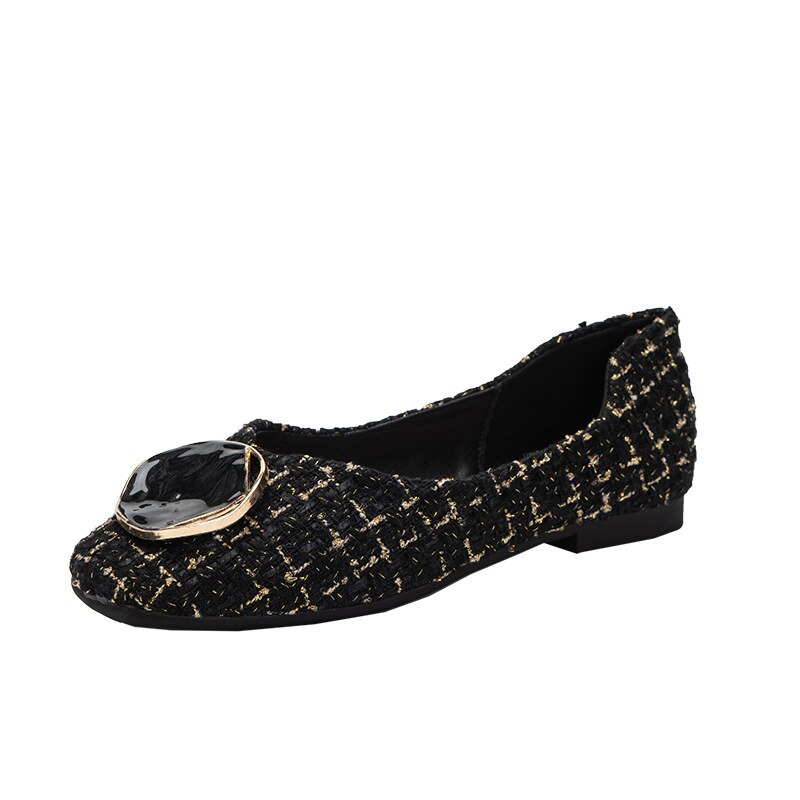 Casual damesschoen ronde neus ondiepe mond damesschoenen modis all-match grote maten vierkante jurk stof basic plat vetersluiting