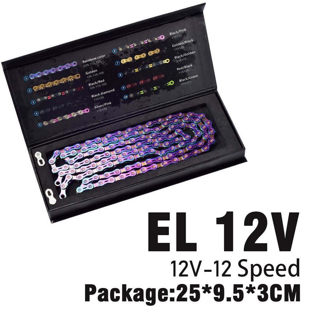 SUMC-cadenas de colores para bicicleta de montaña, accesorios para bici de 9V, 10V, 11V y 12V, cadena de arcoíris plegable con hebilla mágica: EL 12V