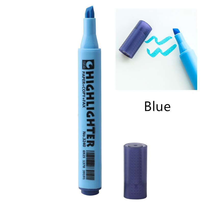 Sta fluorescerende overstregningspenn strålende farve behagelig trekantet tønde markør til papir kopi fax kontor skole  a6220: Blå