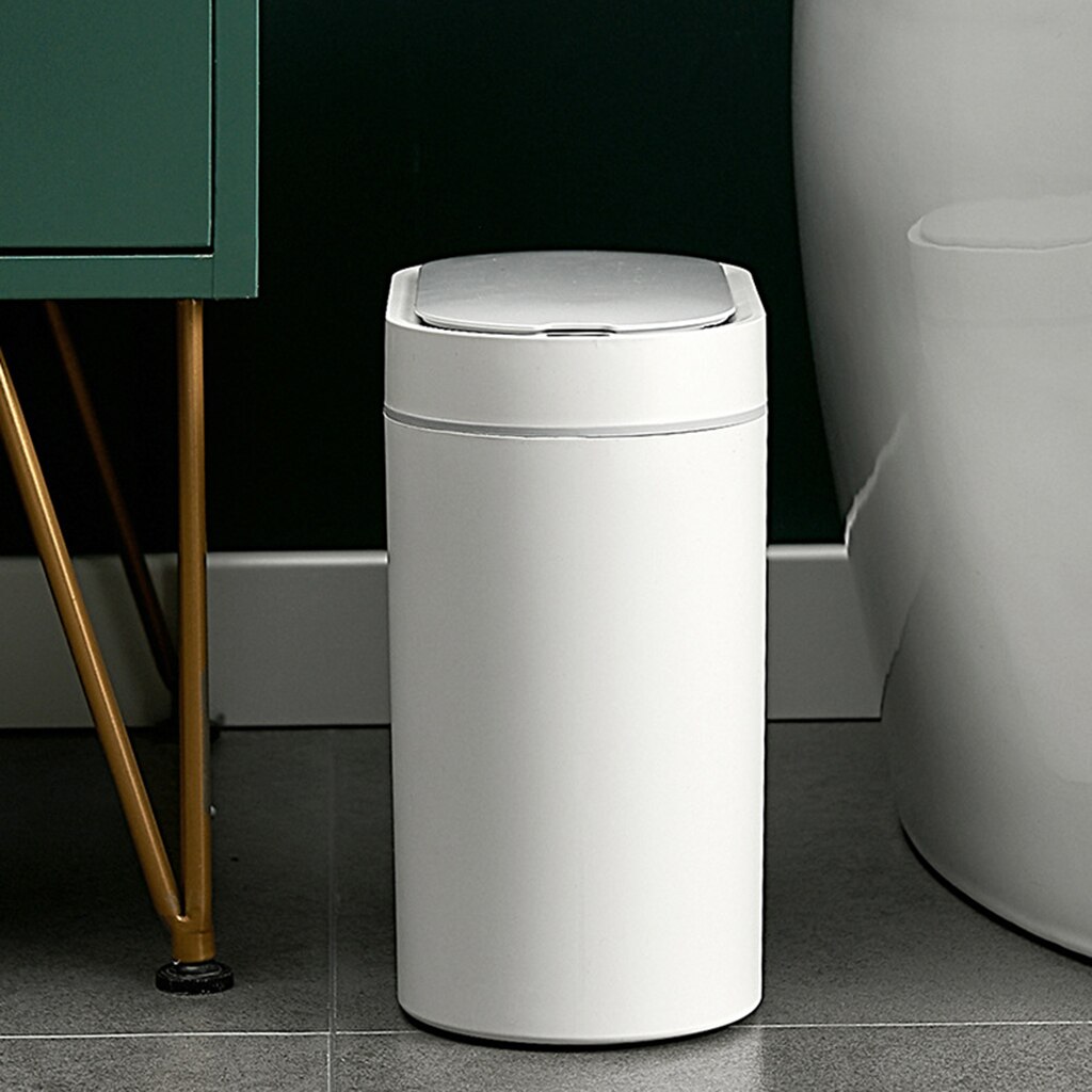 Home Smart Sensor Trash Can Electronic Washroom Sensor Bin Automatic Wastebasket Storage for Kitchen: white