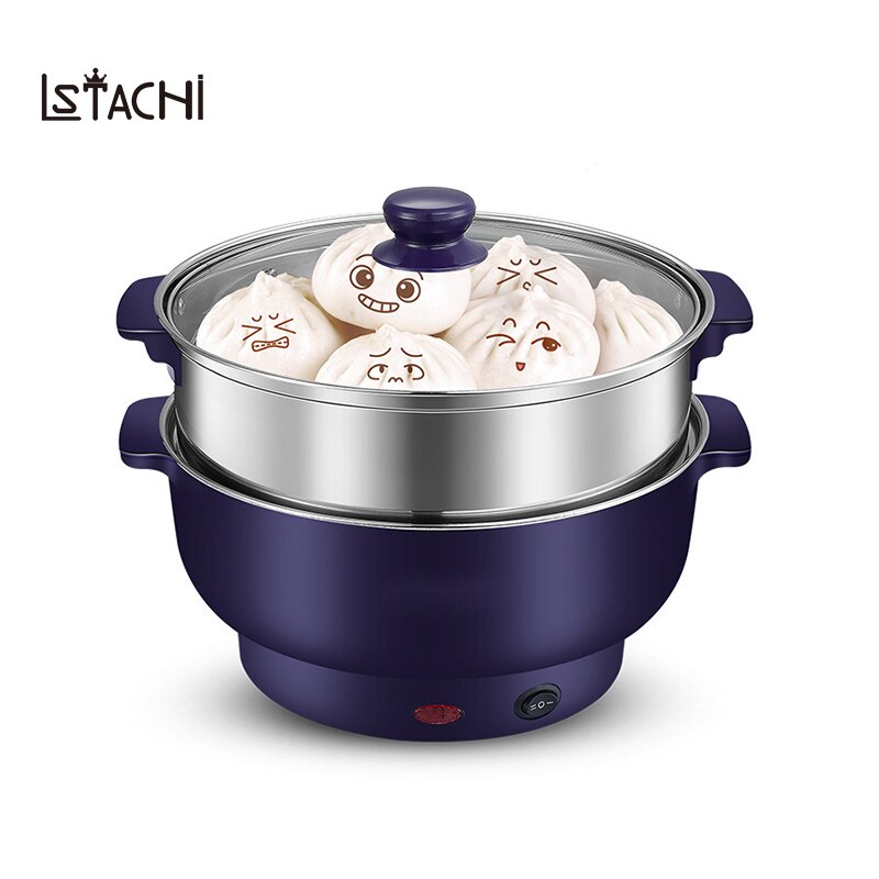 LSTACHi 1.5L cuiseur électrique multifonctionnel maison Hotpot en acier inoxydable casserole poêle chauffe-plats vapeur 20 cm 2 vitesses 220 V