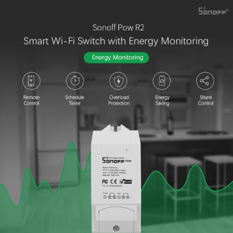 SONOFF Pow R2 WiFi Switch With Power Consumption Measurement WiFi Power Switch 16A Smart Wifi Switch Controller Works with Alexa