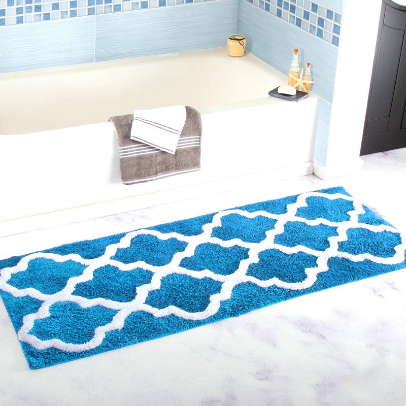 Moderne Geometrische 45X120Cm Badmat Water Absorberen Anti Slip Badkamer Tapijt Tapijt Zachte Warme Vloer Mat Voor bad Slaapkamer 8 Kleuren: light blue