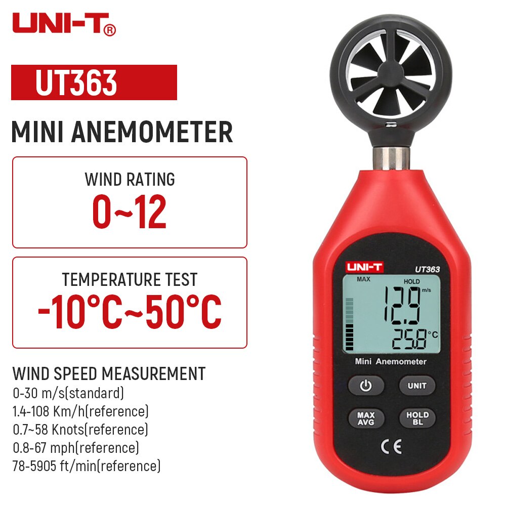 UNI-T UT363BT Bluetooth Digital Anemometer UT363 LCD Backlight Wind Speed Measurement Temperature Tester CA: UT363